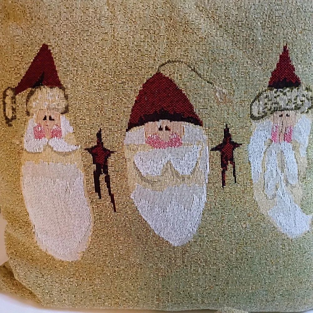 Fiddlestix Set(2) Tapestry Primitive Christmas Throw Pillow‎ Santa Claus Holiday